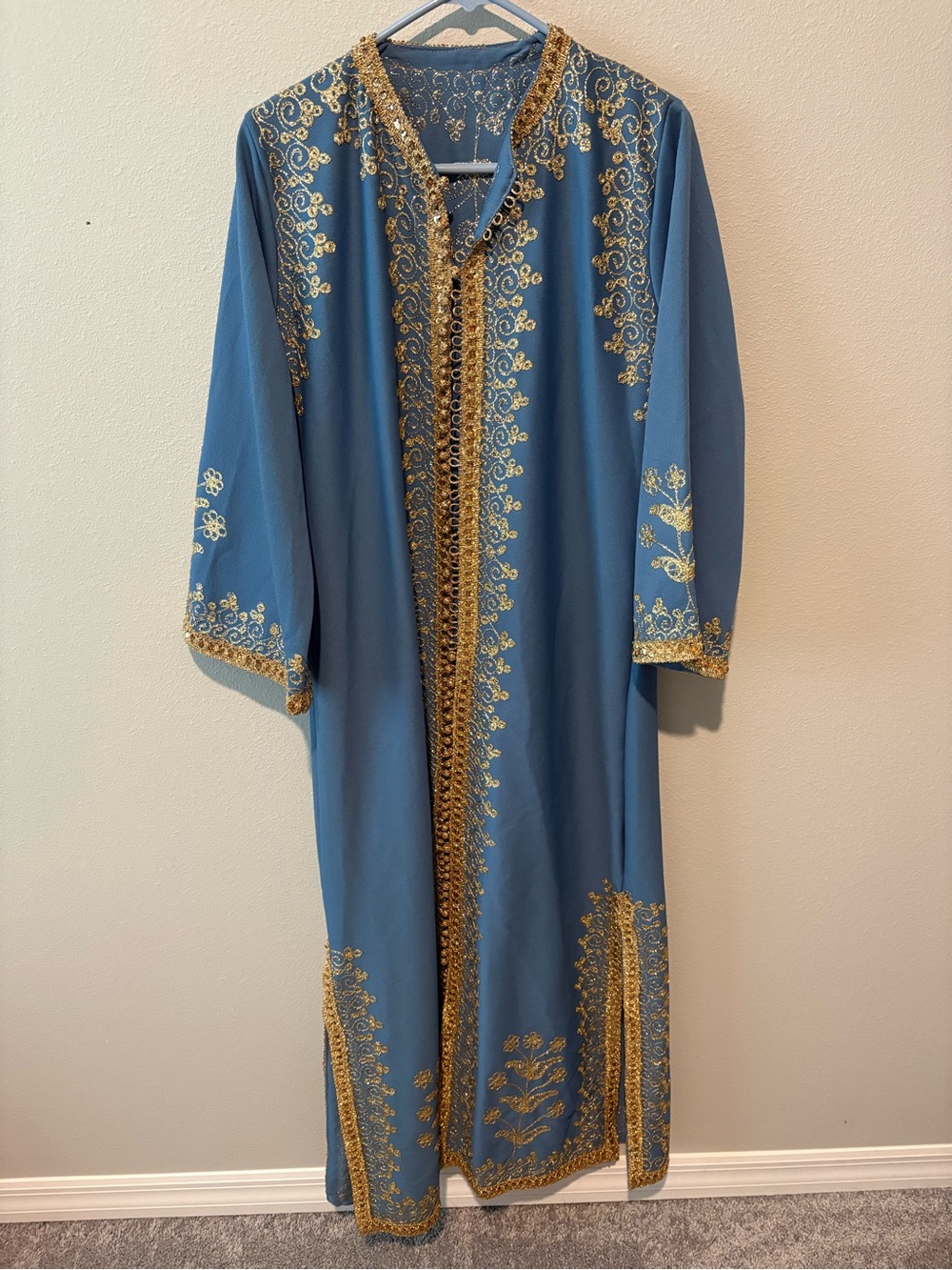 Embellished Blue and Gold Long Women's Dress